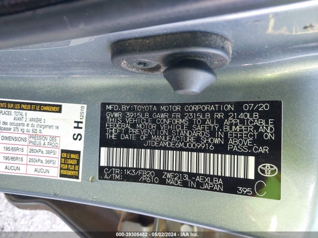 Toyota Corolla Hybrid Le 2021 JTDEAMDE6MJ009916 Image 9