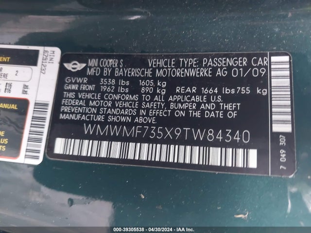 2009 MINI COOPER S WMWMF735X9TW84340 Photo 8