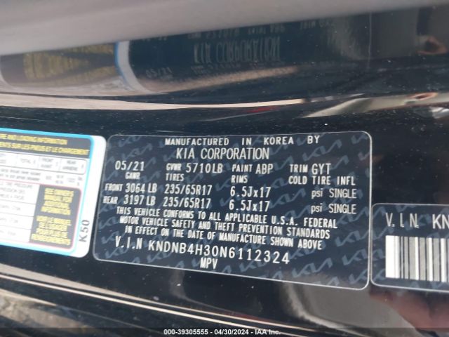 KNDNB4H30N6112324 KIA Carnival Mpv Lx Seat Package