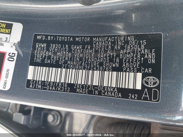 Toyota COROLLA LE 2015 2T1BURHE2FC439765 Image 9
