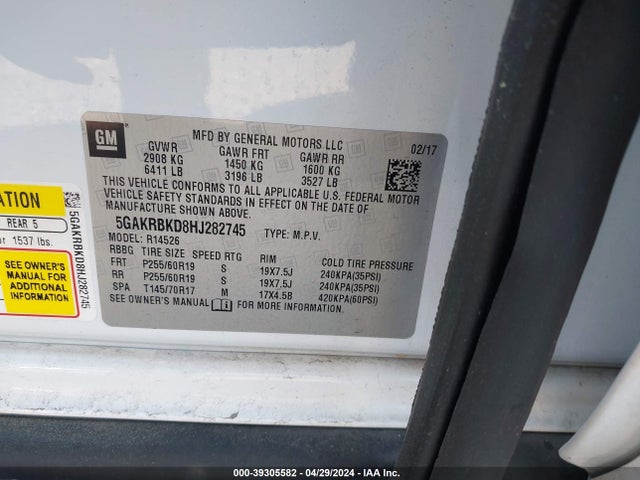 5GAKRBKD8HJ282745 Buick Enclave Leather