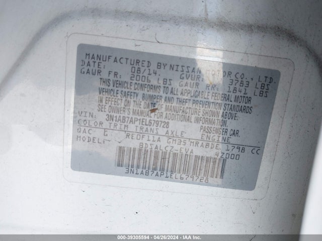 Nissan SENTRA S 2014 3N1AB7AP1EL679728 Image 9