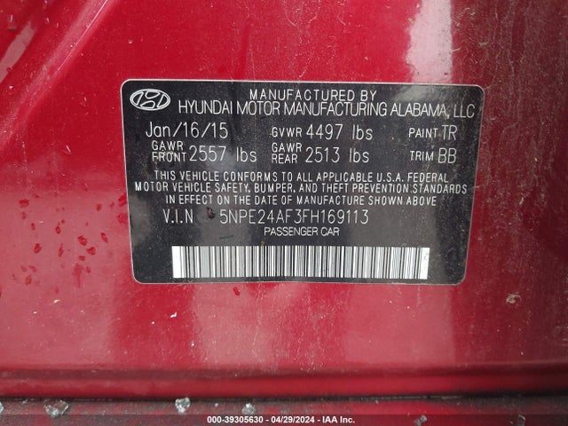 Hyundai SONATA SE 2015 5NPE24AF3FH169113 Image 9