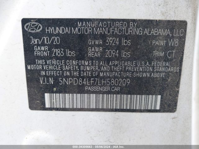 5NPD84LF7LH580209 Hyundai ELANTRA SEL