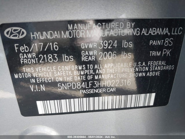 Hyundai ELANTRA SE 2017 5NPD84LF3HH022316 Image 9