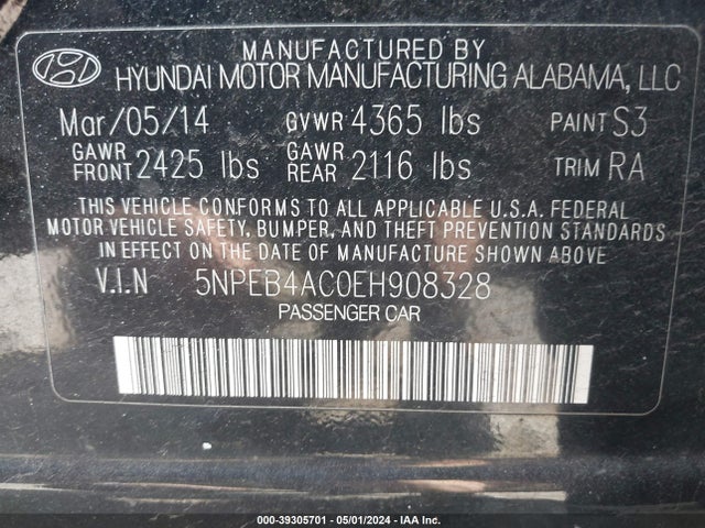 Hyundai SONATA GLS 2014 5NPEB4AC0EH908328 Image 9