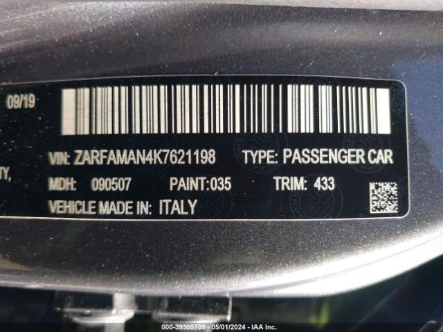 ZARFAMAN4K7621198 Alfa Romeo Giulia Sport Rwd