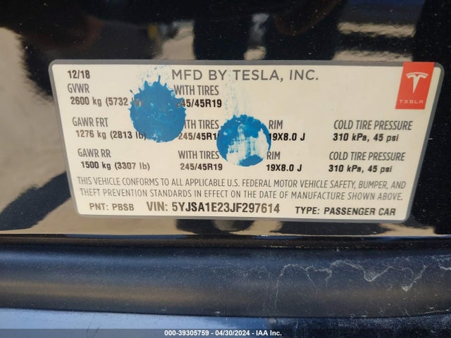 Tesla Model S 100d/75d/p100d 2018 5YJSA1E23JF297614 Image 9