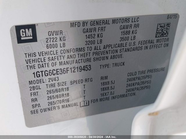 1GTG6CE36F1219453 GMC CANYON SLT