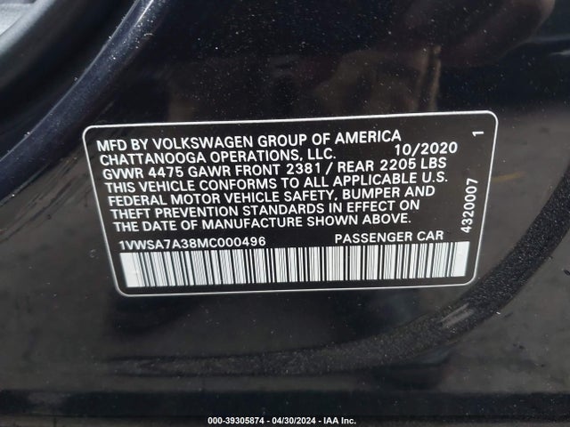 1VWSA7A38MC000496 Volkswagen Passat 2.0t Se