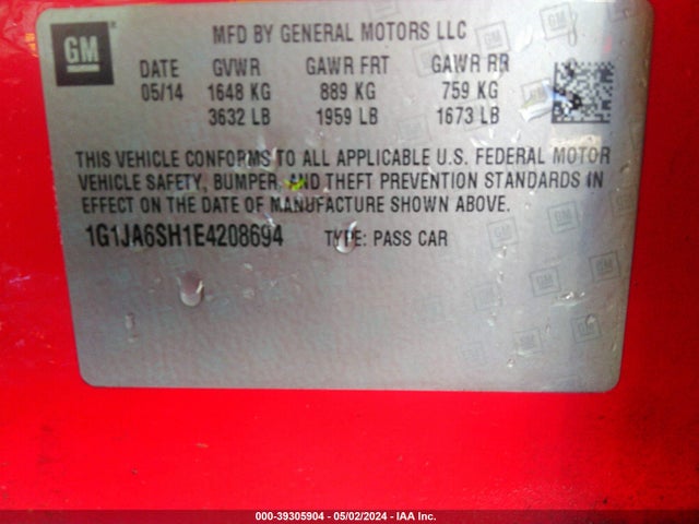 Chevrolet Sonic Ls Auto 2014 1G1JA6SH1E4208694 Image 9