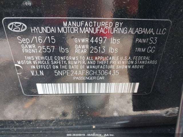 Hyundai SONATA SE 2016 5NPE24AF8GH306435 Image 9