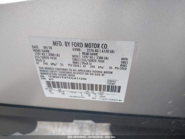 1FM5K7F87KGA11296 Ford Explorer Limited