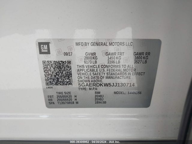 5GAERDKW5JJ130714 Buick Enclave Avenir