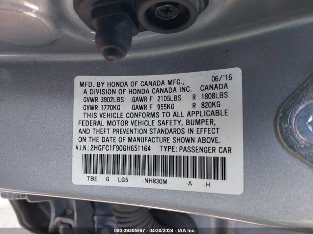 Honda Civic Touring 2016 2HGFC1F90GH651164 Image 9