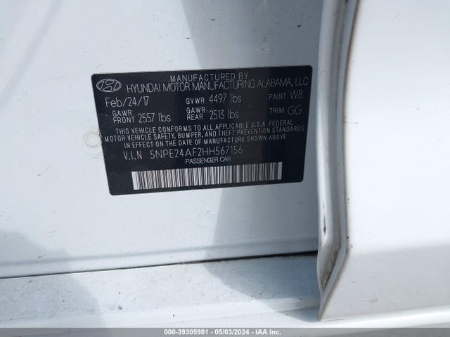 Hyundai Sonata 2017 5NPE24AF2HH567156 Image 9