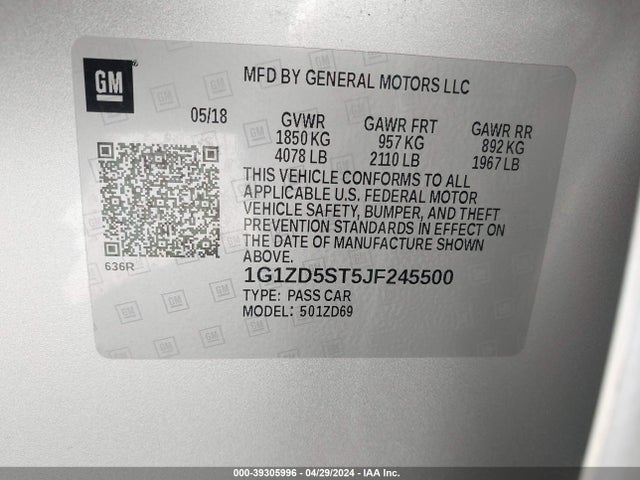 Chevrolet MALIBU LT 2018 1G1ZD5ST5JF245500 Image 9