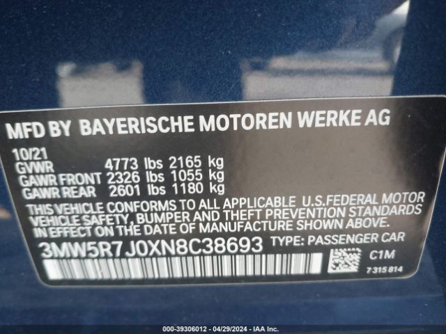 3MW5R7J0XN8C38693 BMW 330i Xdrive