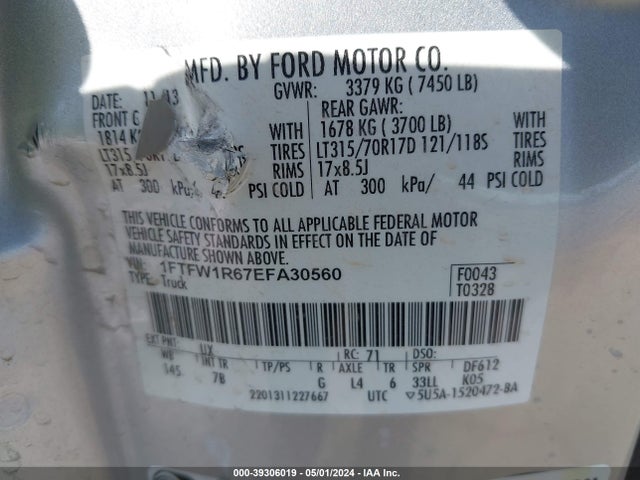 Ford F-150 Svt Raptor 2014 1FTFW1R67EFA30560 Image 9