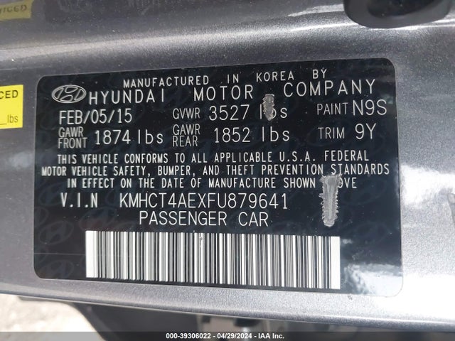 Hyundai ACCENT GLS 2015 KMHCT4AEXFU879641 Image 9