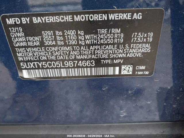 BMW X3 Xdrive30i 2020 5UXTY5C05L9B74663 Image 9