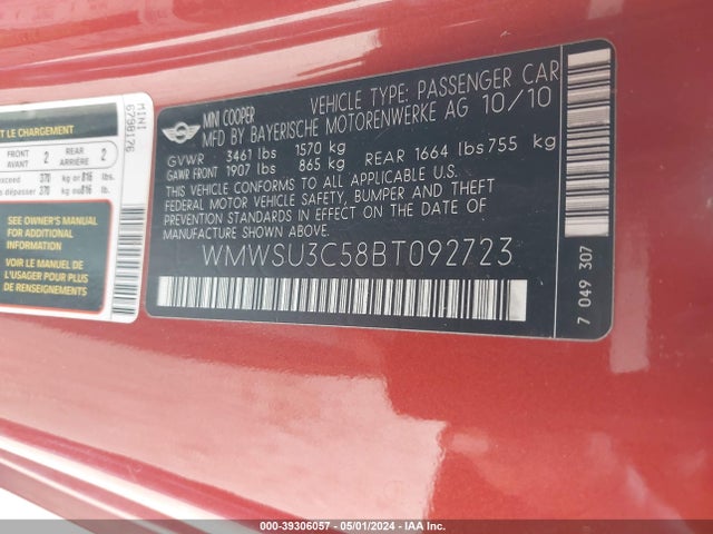 2011 MINI COOPER WMWSU3C58BT092723 Photo 8