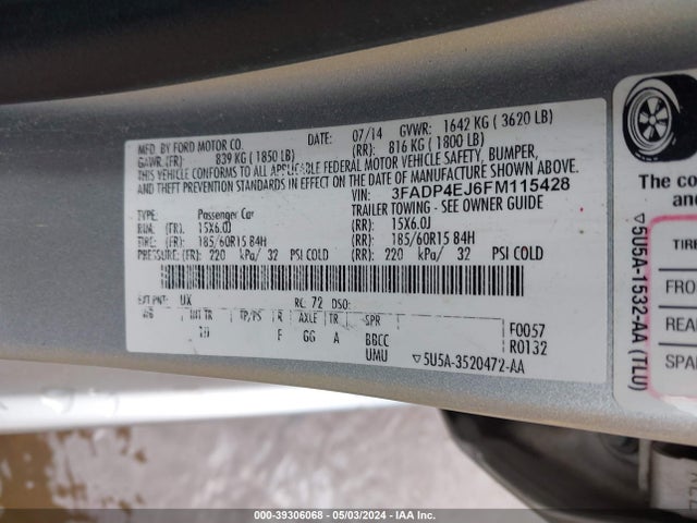 Ford FIESTA SE 2015 3FADP4EJ6FM115428 Image 9