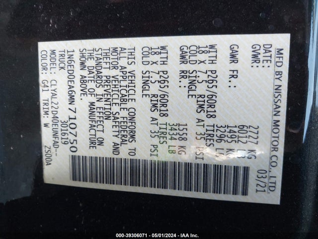 Nissan Frontier Sv 4x2 2021 1N6ED0EA6MN710750 Image 9