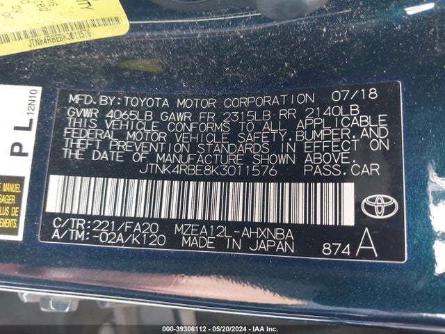 Toyota COROLLA SE 2019 JTNK4RBE8K3011576 Image 9