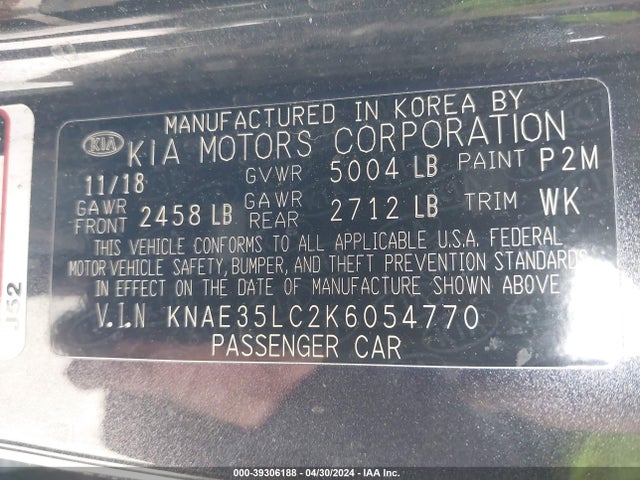 KIA STINGER GT 2019 KNAE35LC2K6054770 Image 9