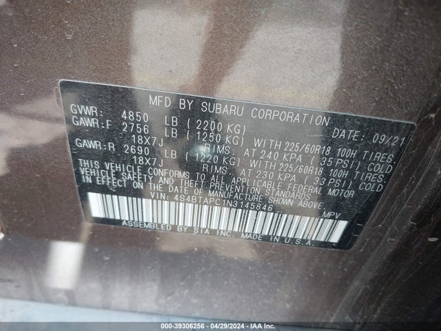 Subaru Outback Touring 2022 4S4BTAPC1N3145846 Image 9