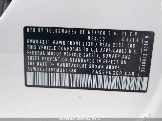 3VW2K7AJ9FM354380 Volkswagen Jetta 2.0l S