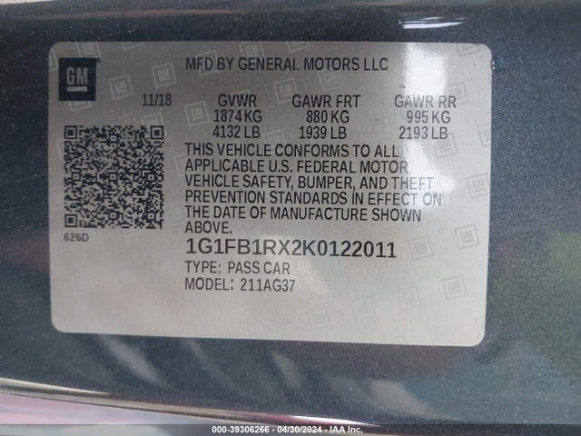 Chevrolet Camaro 1lt 2019 1G1FB1RX2K0122011 Image 9