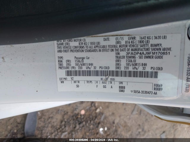Ford FIESTA S 2015 3FADP4AJ9FM170851 Image 9