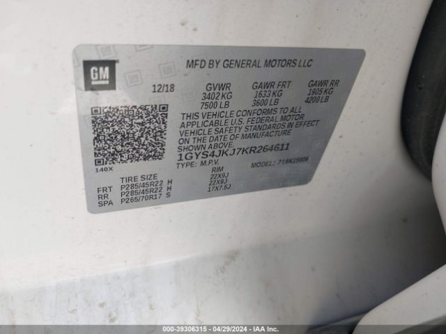 1GYS4JKJ7KR264611 Cadillac Escalade Esv Premium Luxury
