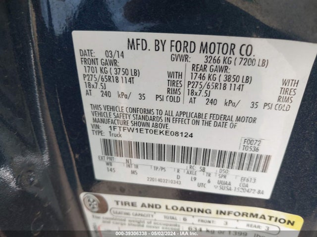 Ford F-150 Xlt 2014 1FTFW1ET0EKE08124 Image 9