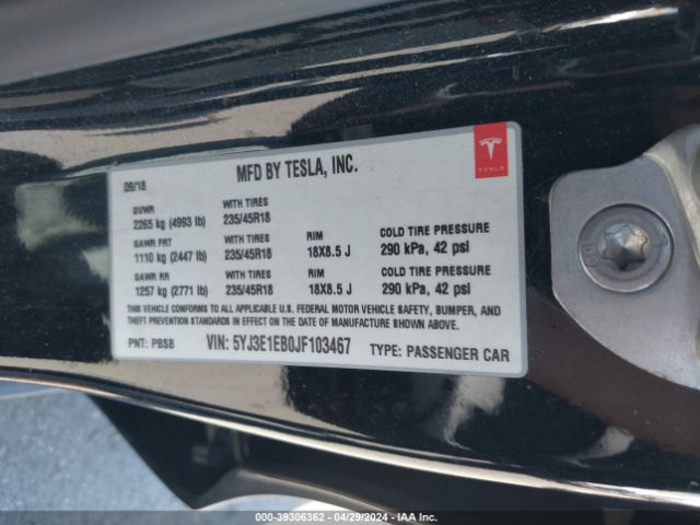 5YJ3E1EB0JF103467 Tesla Model 3 Long Range/performance
