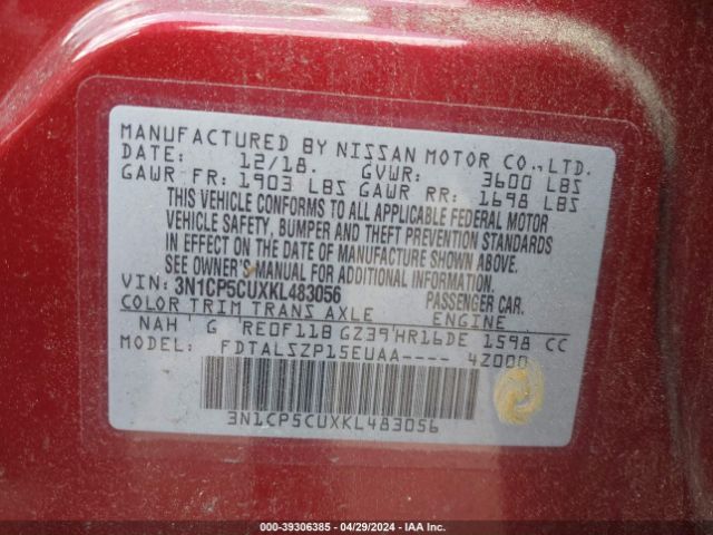 3N1CP5CUXKL483056 Nissan KICKS SV