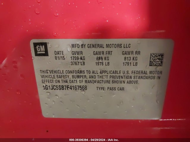Chevrolet Sonic Lt Auto 2015 1G1JC5SB7F4167568 Image 9