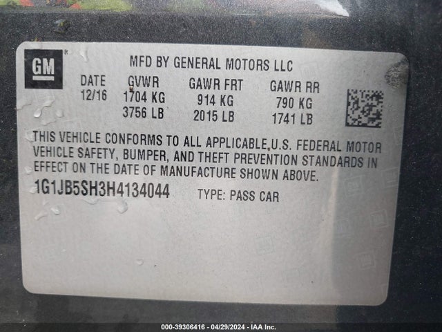 Chevrolet Sonic Ls Auto 2017 1G1JB5SH3H4134044 Image 9