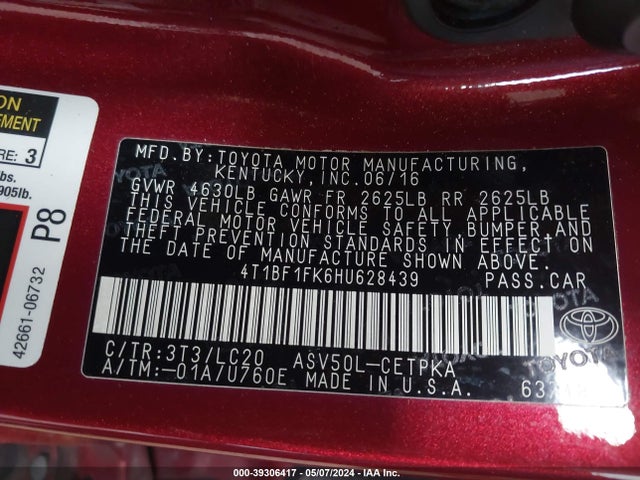 Toyota CAMRY XSE 2017 4T1BF1FK6HU628439 Image 9