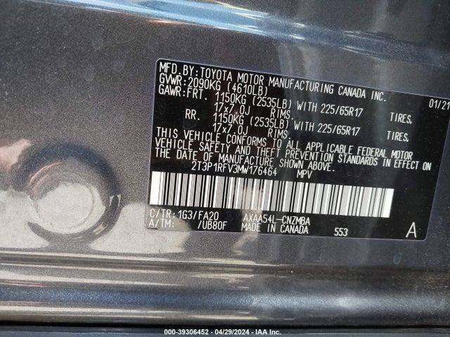 Toyota Rav4 Xle 2021 2T3P1RFV3MW176464 Image 9
