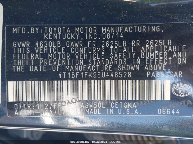 4T1BF1FK9EU448528 Toyota CAMRY SE