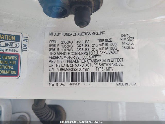 Honda CR-V LX 2016 5J6RM4H35GL064961 Image 9