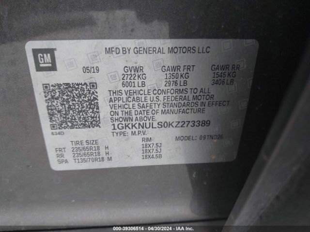 1GKKNULS0KZ273389 GMC Acadia Slt-1