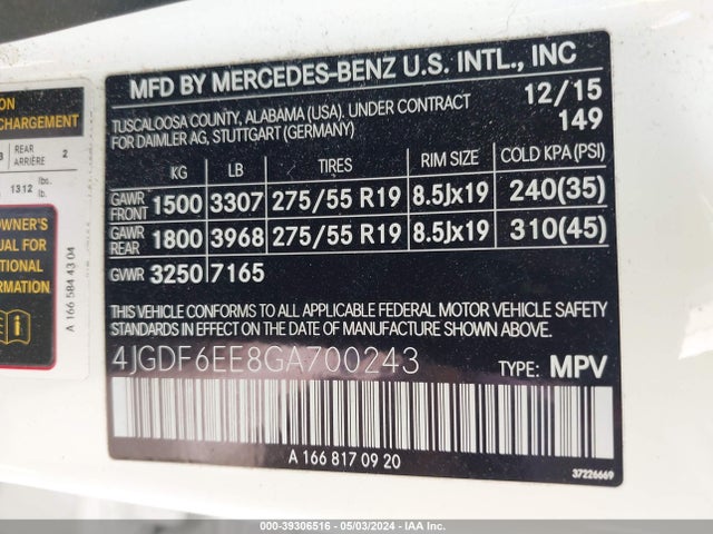 Mercedes-Benz Gl 450 4matic 2016 4JGDF6EE8GA700243 Image 9