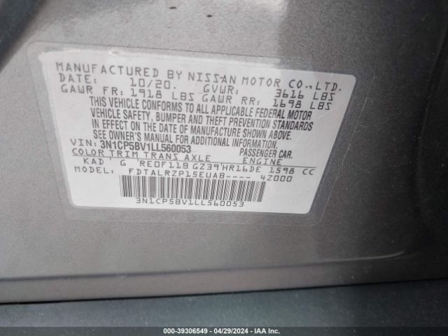 3N1CP5BV1LL560053 Nissan Kicks S Xtronic Cvt