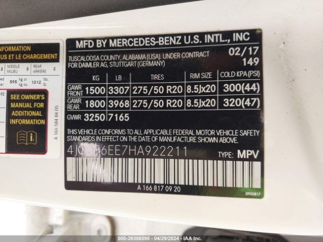 4JGDF6EE7HA922211 Mercedes-Benz Gls 450 4matic