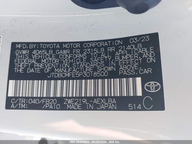 Toyota Corolla Hybrid Le 2023 JTDBCMFE5P3018500 Image 9
