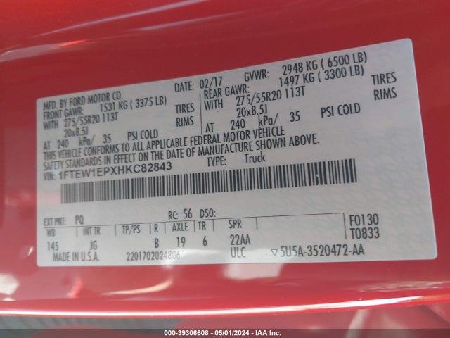 Ford F-150 Xl 2017 1FTEW1EPXHKC82843 Image 9